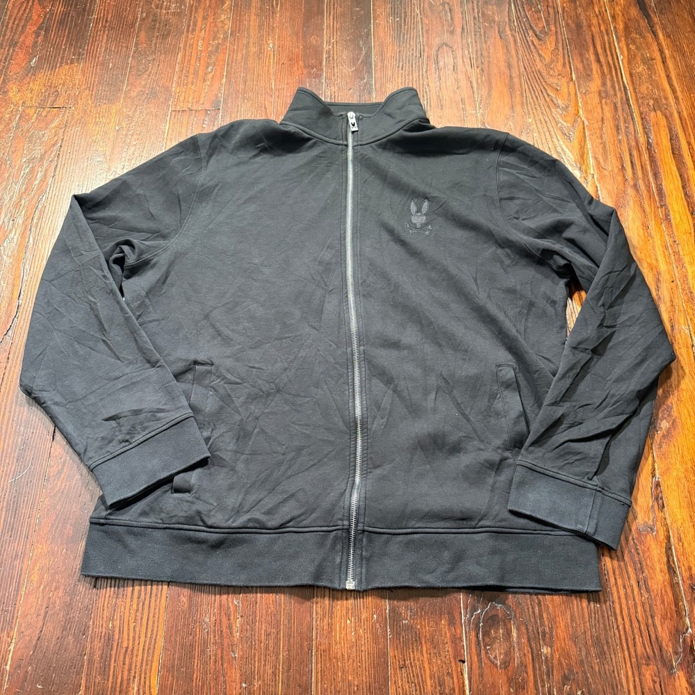Psycho Bunny Track Jacket Mens 2XL Black Full Zip Tonal Golf‎ Preppy Goth